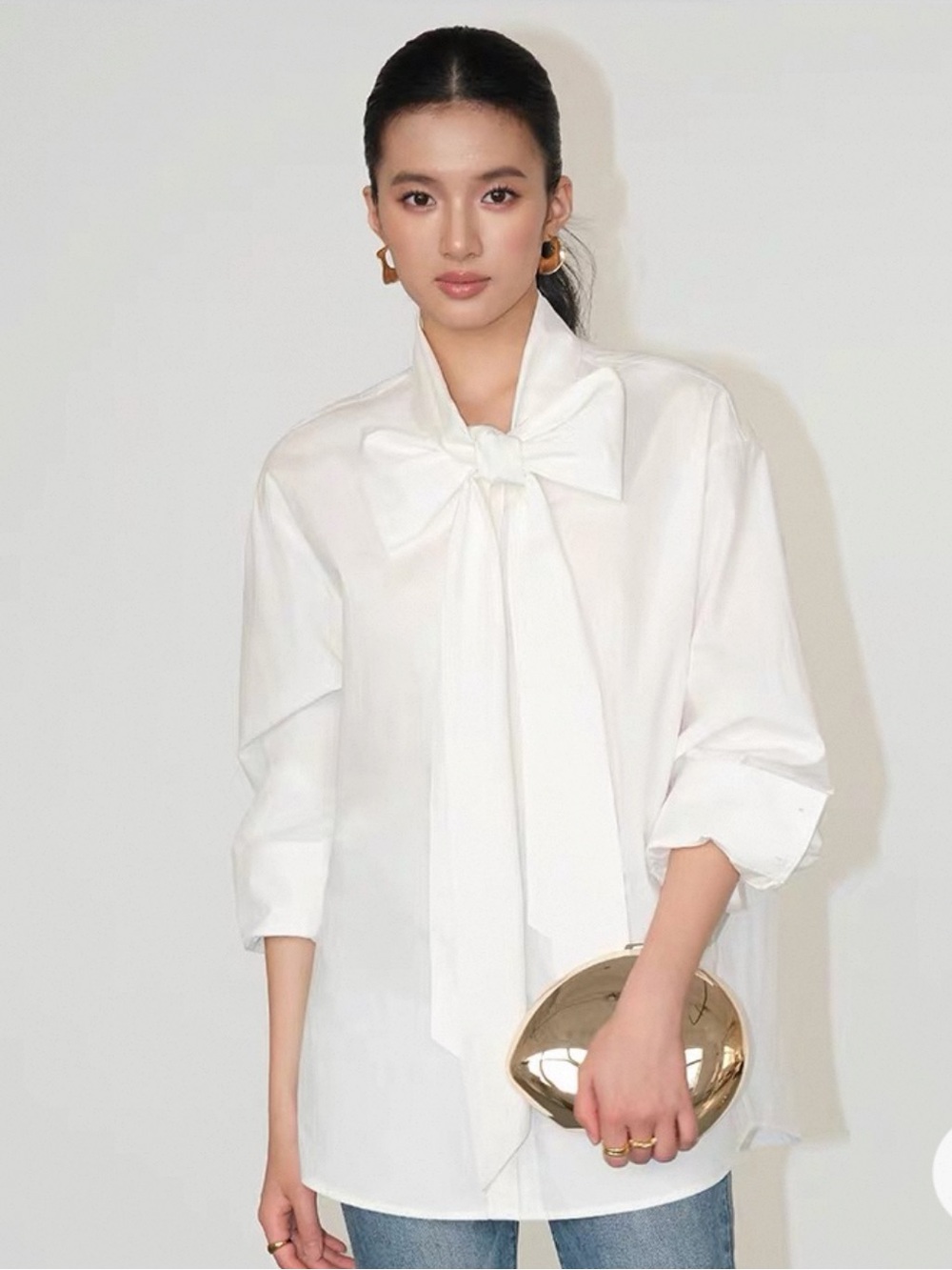 NWOT White Bow-tie Cotton Shirt